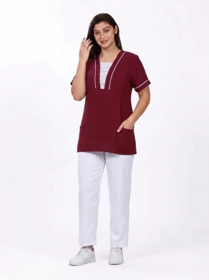 Contrast Piping Stylized Neckline Uniform