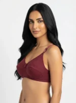 Women's Fine Cotton Wire-Free Multi-Part Seamed Bra with Swiss Polka Dot Print - Image 3