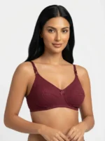 Women's Fine Cotton Wire-Free Multi-Part Seamed Bra with Swiss Polka Dot Print
