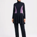 Women's black Colorblock Modest Skirted Swimsuit Set