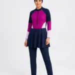 Women's Colorblock Modest Pink Skirted Swimsuit Set