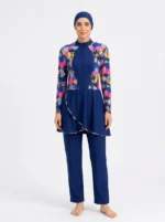 Women's Floral Patchwork Modest Asymmetrical Swimsuit Set