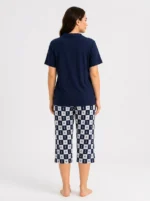 Midnight Navy Checker Floral Loungewear Set - Image 2