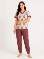Crimson Medallion V-Neck Loungewear Set