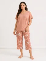 Terracotta Meadow V-Neck Loungewear Set