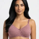 Women's Wire-Free Soft Sponge Under-Bust Seamed Bra with Minimalist Tulip Stem Print