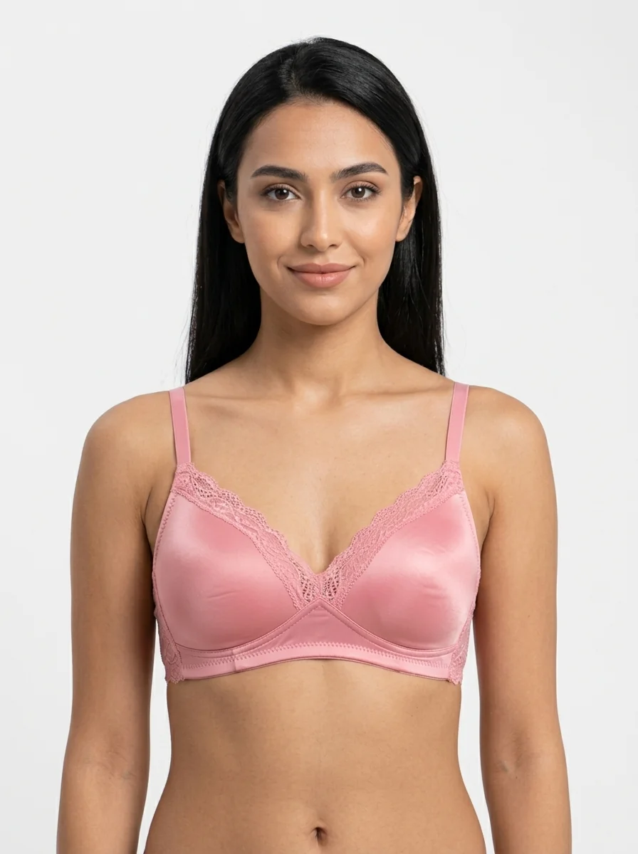 Woman_wearing_pink_bra_202607180336 (1) Women's Wire-Free Micro-Mesh Comfort Plunge Bra - Image 1