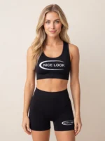 Women's Seamless "NICE LOOK" Graphic Crop Top & Biker Shorts Set