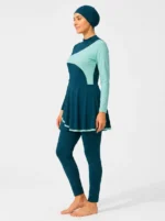 Women's Colorblock Modest Asymmetrical Swimsuit Set - Image 3