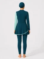 Women's Colorblock Modest Asymmetrical Swimsuit Set - Image 2