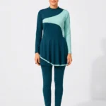 Women's Colorblock Modest Asymmetrical Swimsuit Set