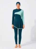 Women's Colorblock Modest Asymmetrical Swimsuit Set