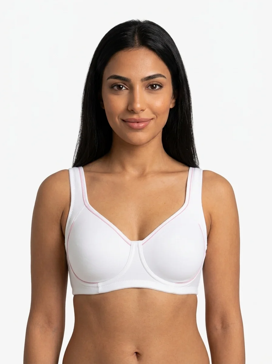 Woman_wearing_white_bra_202607190022 (2) Women's Pure Cotton Everyday Wireless Crop Bra with Gathered Support Panels - Image 1