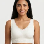 Women's Premium Everyday Comfort Bra with Lace-Trim V-Neck and Ribbed Support