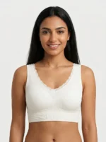 Women's Premium Everyday Comfort Bra with Lace-Trim V-Neck and Ribbed Support