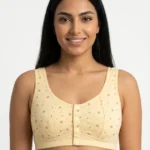 Women's Pure Cotton Front-Button Wireless Crop Bra with Ditsy Floral and Rose Print