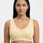Women's Pure Cotton Wireless Crop Lounge Bra with Ditsy Meadow Floral Print