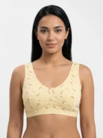 Women's Pure Cotton Wireless Crop Lounge Bra with Ditsy Meadow Floral Print