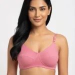 Women's Fine Cotton Underwired Multi-Part Seamed Bra with Swiss Polka Dot Print