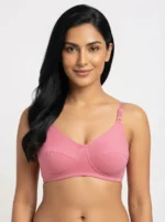 Women's Fine Cotton Underwired Multi-Part Seamed Bra with Swiss Polka Dot Print