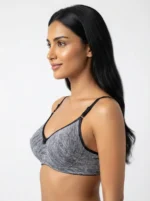 Women's Premium Turkish Cotton Wire-Free Seamed Bra in Space-Dye Charcoal Melange - Image 3