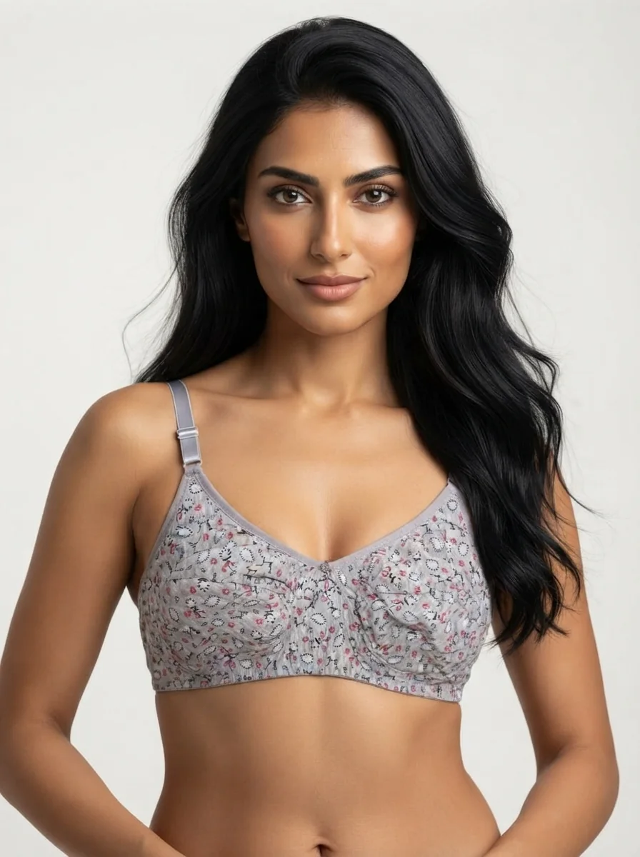 Woman_with_black_hair_elegant_202607170704_3 Women's Premium Turkish Cotton Underwired Seamed Bra with Paisley and Blossom Print - Image 1