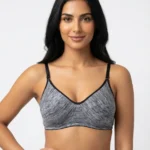 Women's Premium Turkish Cotton Wire-Free Seamed Bra in Space-Dye Charcoal Melange