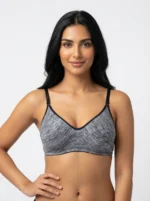 Women's Premium Turkish Cotton Wire-Free Seamed Bra in Space-Dye Charcoal Melange