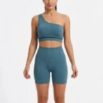 Ocean Teal One-Shoulder Ribbed Seamless Activewear Set
