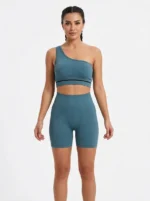 Ocean Teal One-Shoulder Ribbed Seamless Activewear Set