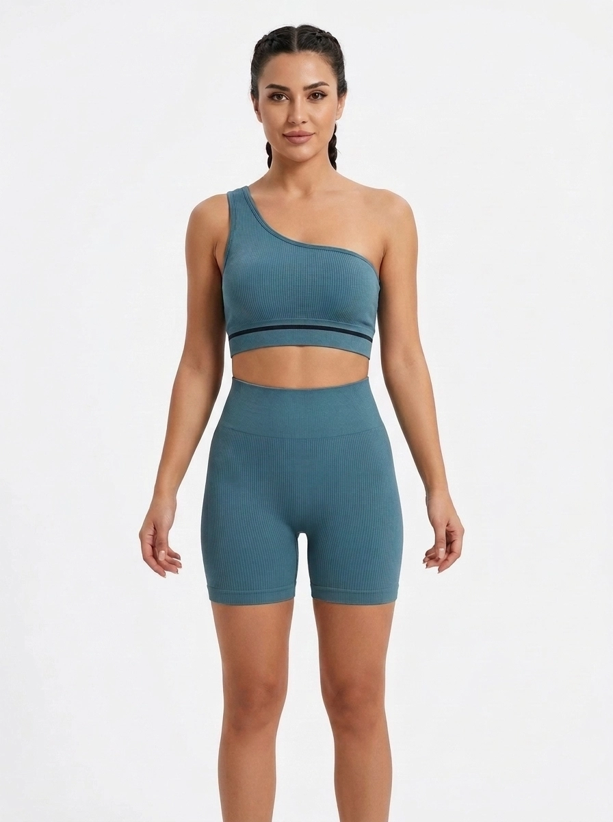 image.png_202607202327 Ocean Teal One-Shoulder Ribbed Seamless Activewear Set - Image 1