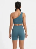 Ocean Teal One-Shoulder Ribbed Seamless Activewear Set - Image 3