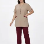 Geometric Embroidered V-Neck Professional Uniform Scrub Set