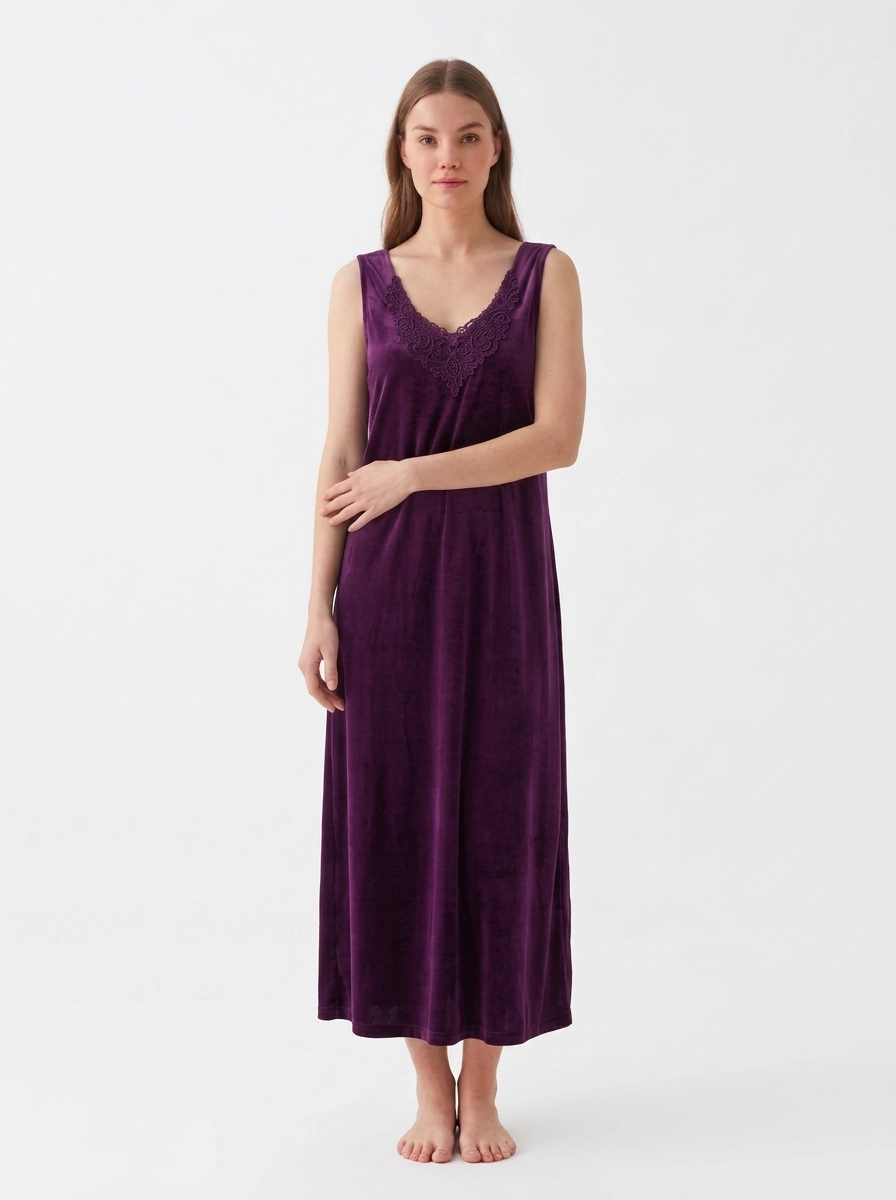 just_remove_the_watermark_and_202607101927 (1) Women's Crochet Lace Velvet Maxi Nightgown - Image 1