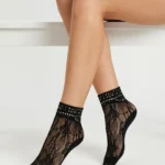 Women's Sparkly Rhinestone Abstract Floral Fishnet Socks