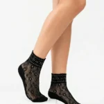 Women's Sparkly Rhinestone Floral Fishnet Ankle Socks