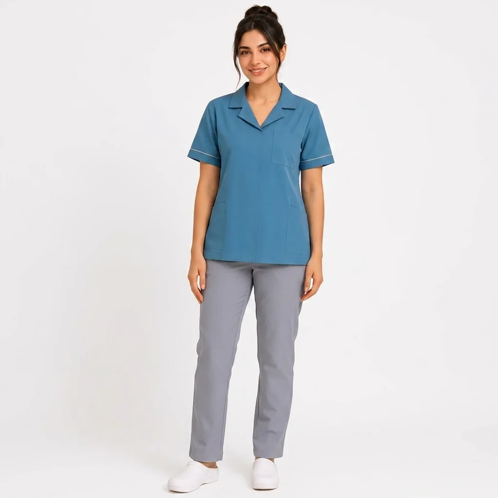Woman_posing_in_medical_scrubs_202608290310 Women's Two-PieceHealthcare & Staff Uniform Set - Image 1