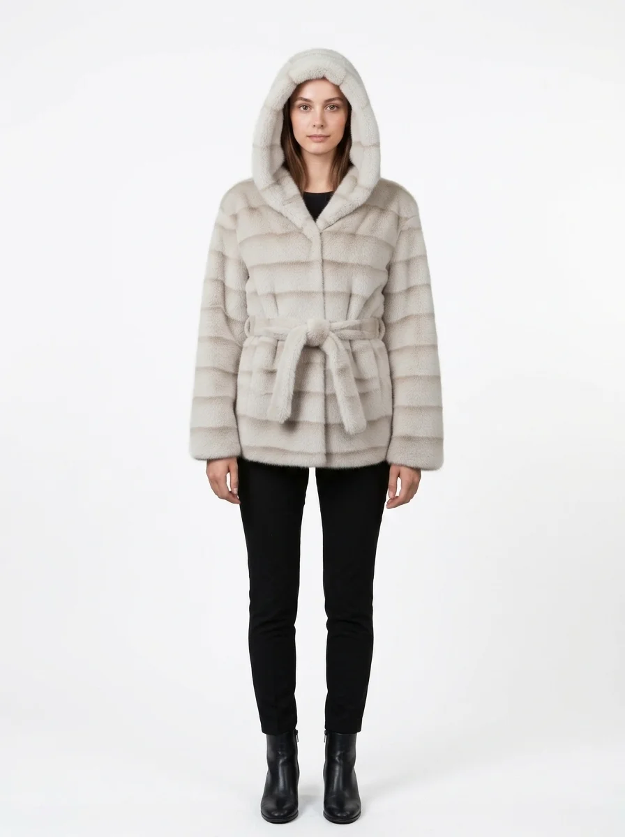 Female_model_wearing_beige_coat_20260917011308 Women’s Luxury Hooded Faux Fur Coat - Image 1