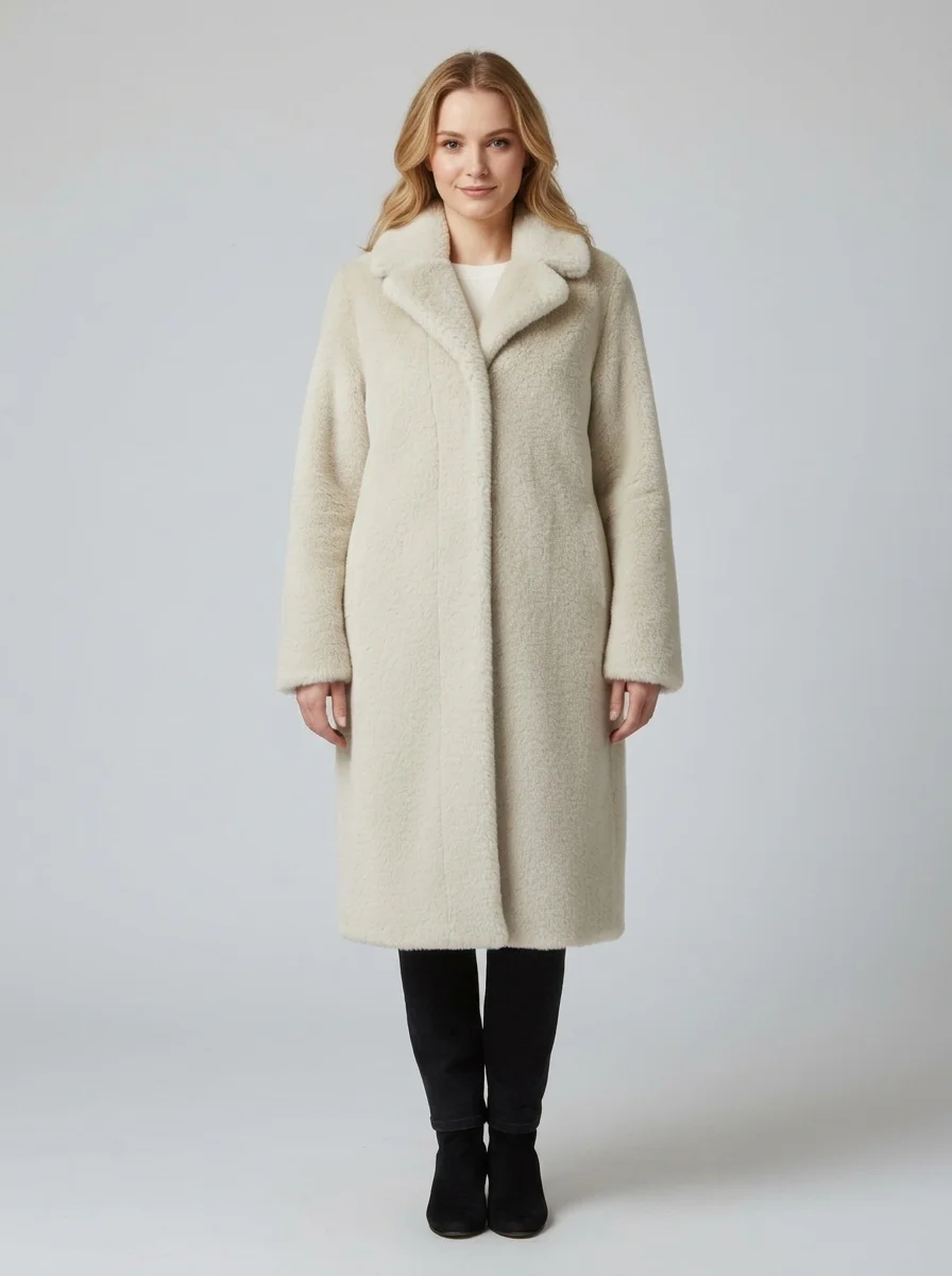 Model_posing_in_white_coat_20260917020551 Women’s Luxury Faux Fur Winter Coat - Image 1