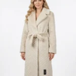 Women’s Luxury Belted Chevron Faux Fur Winter Coat