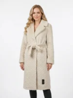 Women’s Luxury Belted Chevron Faux Fur Winter Coat