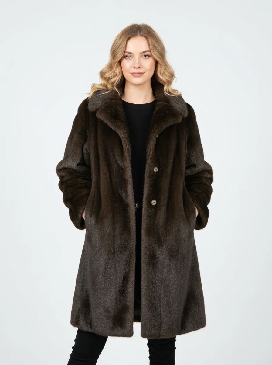 Model_wearing_brown_fur_coat_20260917011949 Women’s Luxury Plush Faux Fur Winter Coat - Image 1