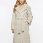 Women’s Luxury Belted Chevron Faux Fur Winter Coat