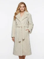 Women’s Luxury Belted Chevron Faux Fur Winter Coat
