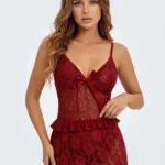 Women’s Lace Ruffle Hem Babydoll Chemise Lingerie