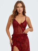 Women’s Lace Ruffle Hem Babydoll Chemise Lingerie