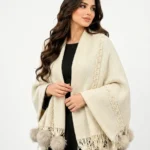 Winter Knitted Pearl Pom-Pom Women Shawl
